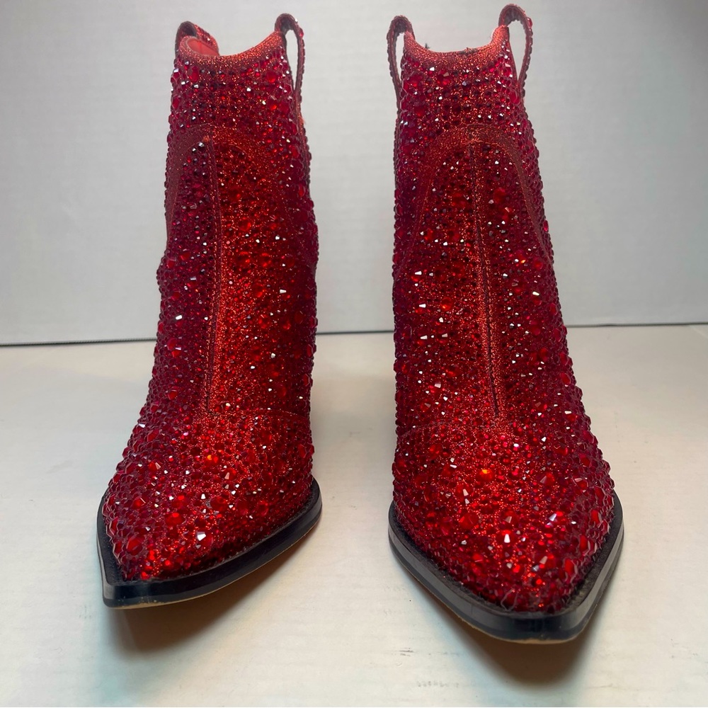 BNIB FIRST QUALITY Jessica Simpson Red Tamira 2 Rhinestone Ankle Boots 6M - Picture 7 of 16